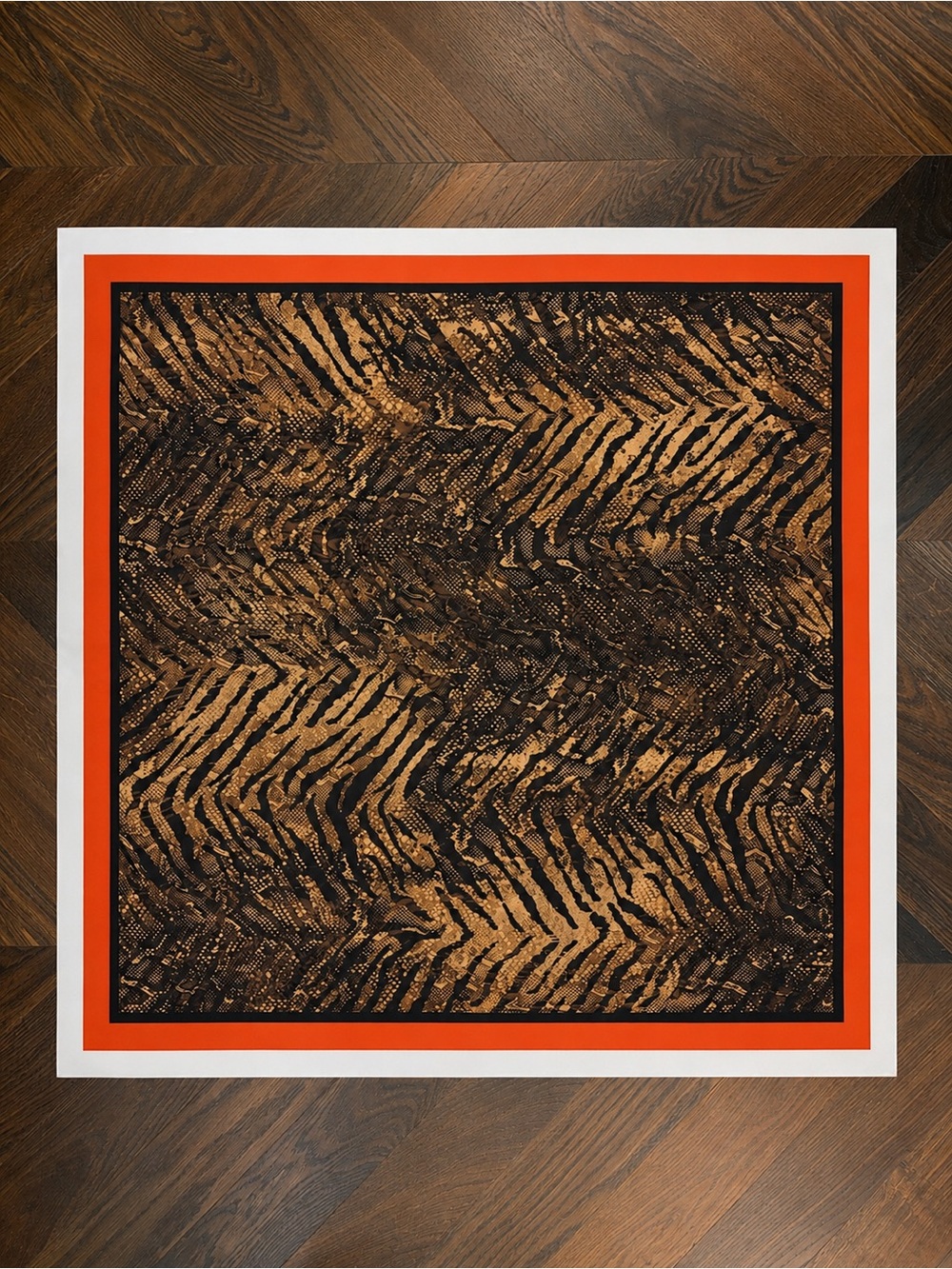 White House Black Market Tiger Print Silk Scarf Brown/Black/Rust